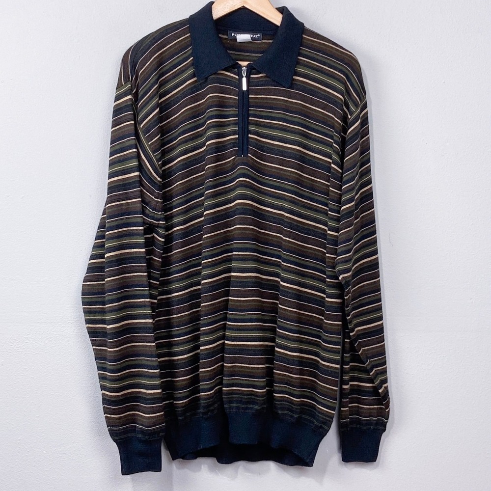 Vintage 90s Porto Cruz Sweater Size XL Merino Wool Blend Striped Grandpa Dadcore